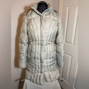 EDDIE BAUER Women's Gray Long Down-Filled Puffer Jacket with Fur-Lined Hood